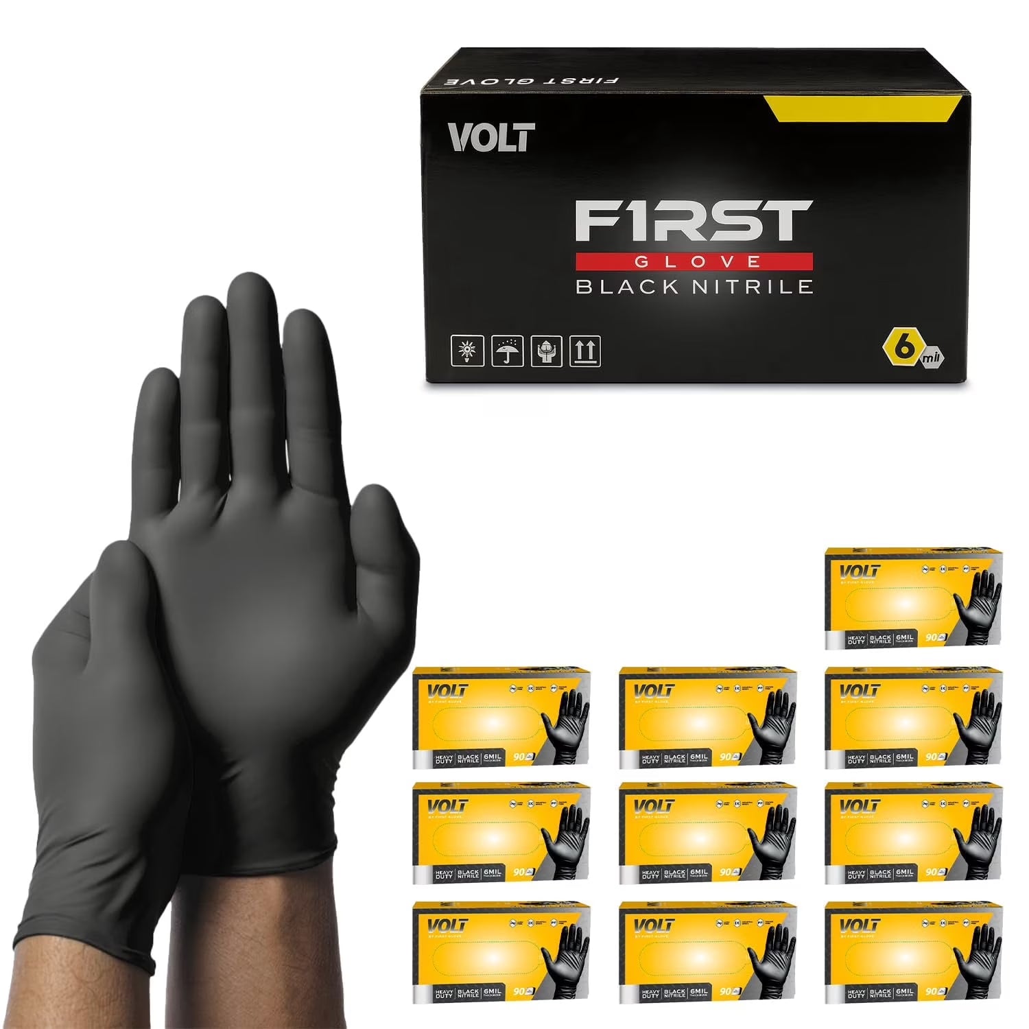 Volt Black 6 Mil Nitrile Disposable Gloves - Food Safe Disposable Gloves, Disposable Cleaning Gloves, Micro Textured Gloves for Enhanced Grip, Latex Free Gloves - 1000 Ct. (Large)