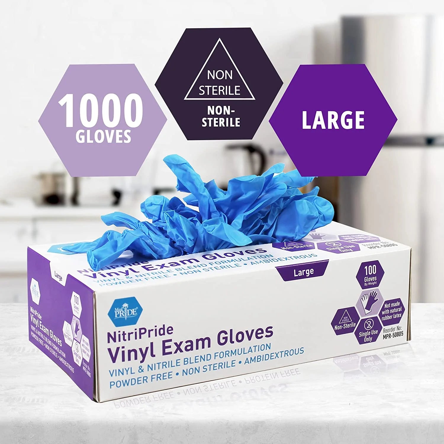 MED PRIDE Nitrile Vinyl Gloves – Non Latex Gloves, Powder-Free, Rubber-Free Disposable Medical Gloves for Cleaning, Cooking & Exams, Large, 1000-Pack