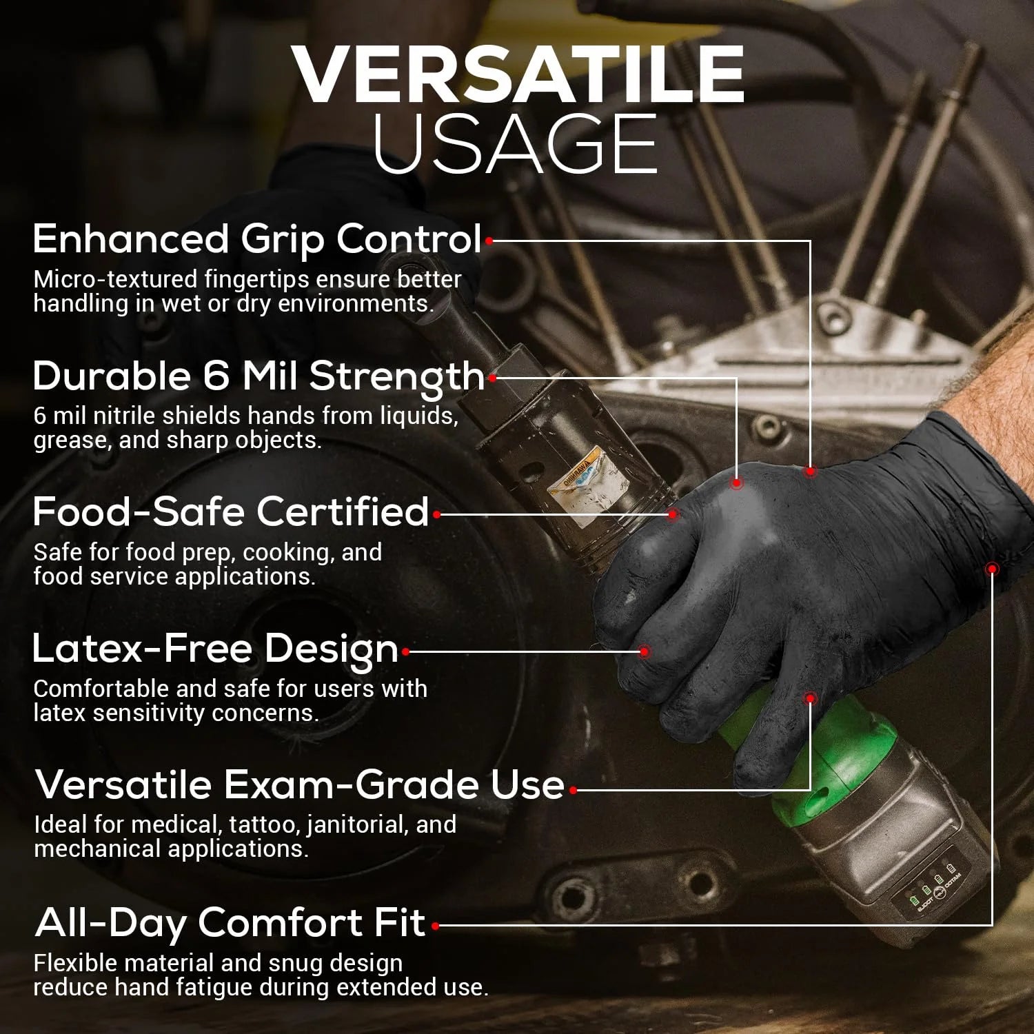 Volt Black 6 Mil Nitrile Disposable Gloves - Food Safe Disposable Gloves, Disposable Cleaning Gloves, Micro Textured Gloves for Enhanced Grip, Latex Free Gloves - 1000 Ct. (Large)