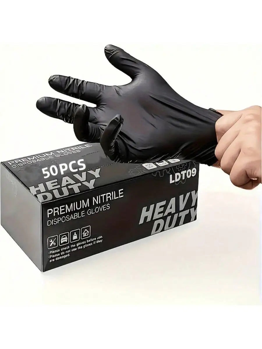 Premium Nitrile Disposable Gloves Heavy Duty, 100PCS/Bag, Sizes S/M/L/XL, Industrial Food Cleaning Medical Gloves, Black