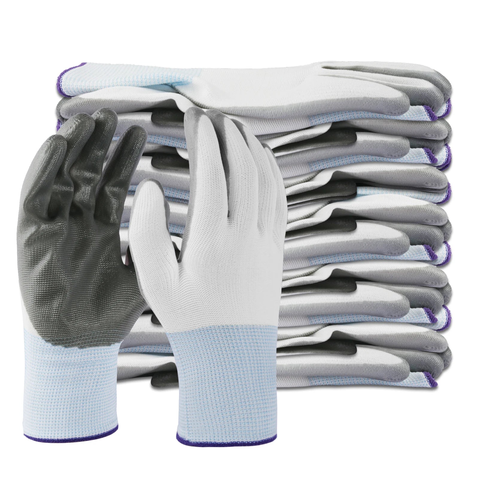 12Pairs Garden Man Safety Gloves With Knitted Red Nylon Dipped PU Nitrile Coated Palm Security Protective Work Gloves