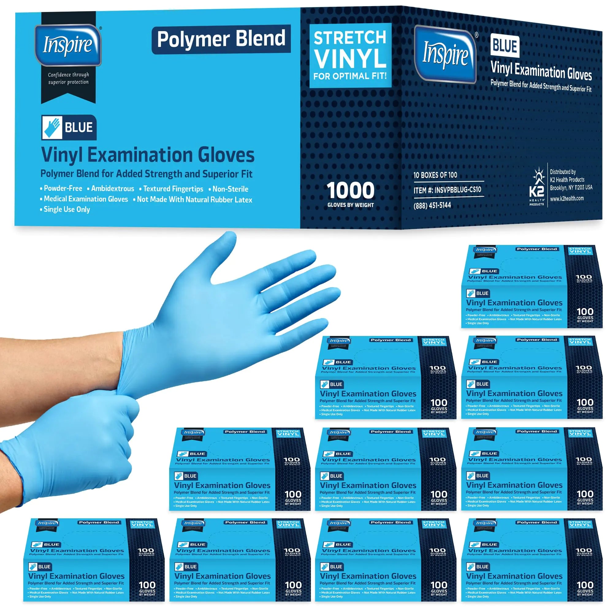 Inspire Nitrile-Vinyl Blend Exam Gloves Disposable Latex Free | Medical Gloves Multipurpose Disposable Gloves Cooking Gloves Cleaning Gloves Latex Free Gloves For Food Prep Vinyl - Nitrile Gloves